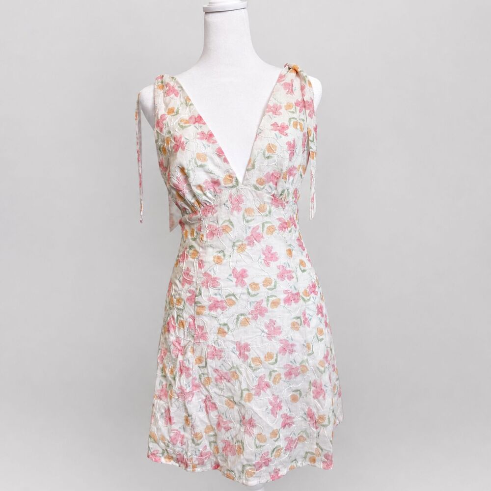 Princess Polly Pink White Floral Mini Dress Feminine Summer Size 4